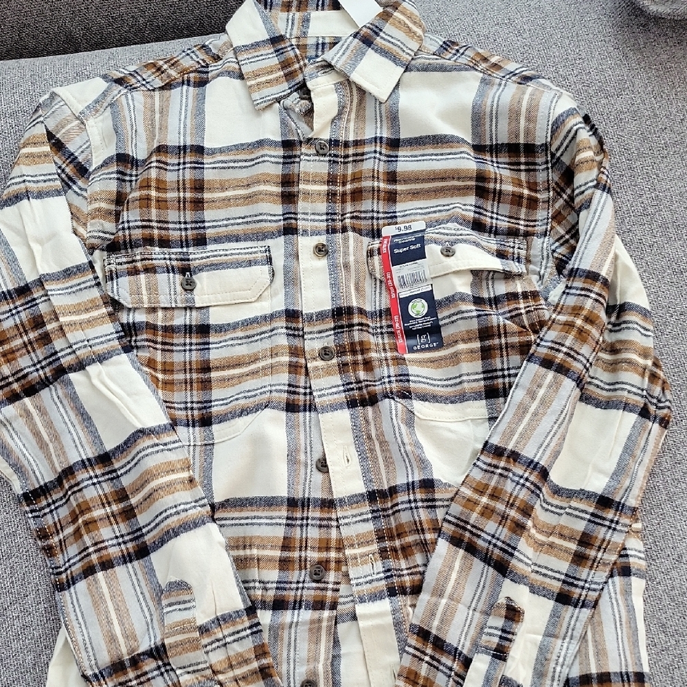 Men's Plaid Shirt - Brown and Cream